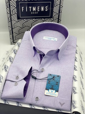 Fitmens Klasik Uzun Kol Keten Cotton Hediye Kutulu Erkek Gömlek FS-001261 - Lila