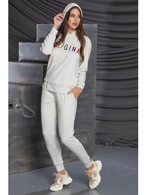 Gizzey SEVİM 20574 NAKIŞLI BAYAN KAPÜŞONLU EŞOFMAN TAKIM