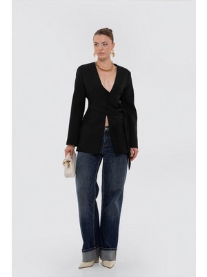 Thalure Kadın Siyah Beli Büzgülü Blazer