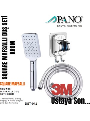 Pano Square Mafsallı El Duş Seti Pvc Hortumlu