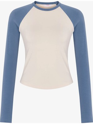 Penti Mavi Raglan Contrast Uzun Kollu Bluz