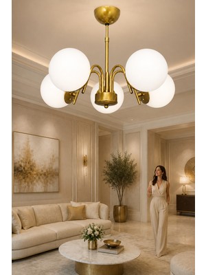 Esslight Marina 5’li Eskitme Sarkıt Beyaz Camlı Avize Salon Mutfak Yatak Odası