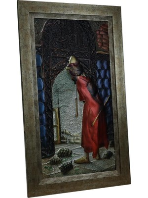 E38 El Işçiliği Kaplumbağa Terbiyecisi Aliminyum Kabartma Tablo 48*72 cm - 6612