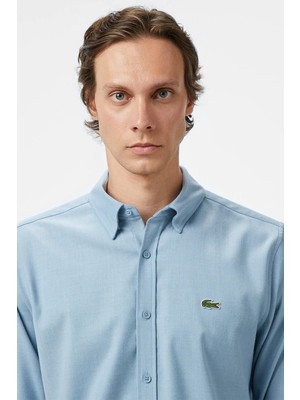 Lacoste Men's Regular Fit Erkek Düğmeli Gömlek Yaka Mavi Gömlek