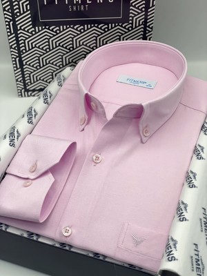 Fitmens Klasik Uzun Kol Pamuklu Yaka Düğmeli Hediye Kutulu Kolay Ütülenebilir Erkek Gömlek FS-003897 - Pembe