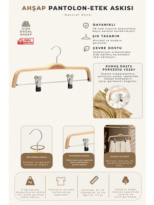 NYN Ahşap 8178 Mandallı Etek Askısı Naturel Renk 10 Adet