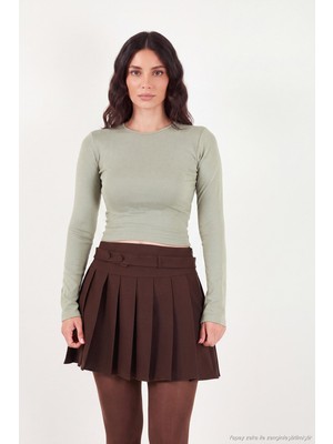 Lela Pamuklu Bisiklet Yaka Crop Bluz Kadın Bluz 5867060