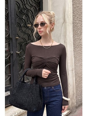 Lela Göğüs Drape Detaylı Kayık Yaka Bluz Kadın Bluz 5867117