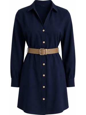Laluvia Lacivert Kemerli Elbise - 2Y250367