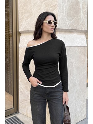 Lela Kayık Yaka Çift Katlı Görünümlü Bluz Kadın Bluz 5866954
