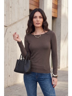 Lela Kayık Yaka Basic Uzun Kollu Bluz Kadın Bluz 5867061