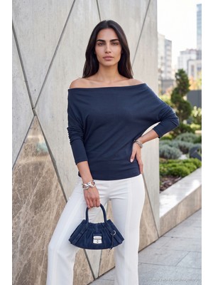 Lela Madonna Yaka Yarasa Kol Triko Bluz Kadın Bluz 5866892