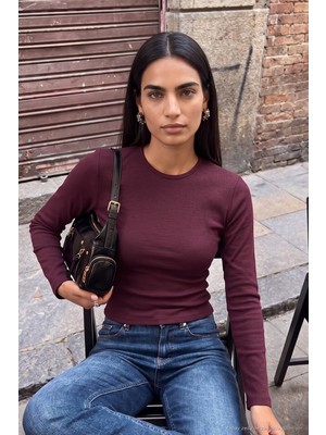 Lela Pamuklu Bisiklet Yaka Crop Bluz Kadın Bluz 5867060