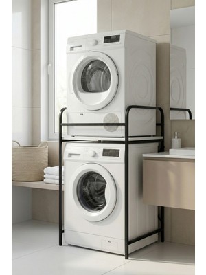 Reyo Falez Çamaşır Makinesi Dolabı Raf Metal Düzenleyici Organizer 2 Katlı Banyo Rafı Çok Amaçlı Dolap Siyah - 262