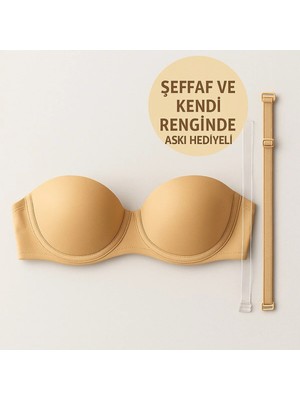 Pierre Cardin Siena Micro Straplez Sırt Dekolte Sütyeni – Balenli Dolgusuz Renge Renk ve Şeffaf Omuz Askı Hediyeli