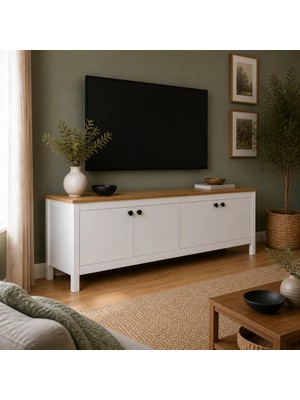 Adore Mobilya Rustik Tv Ünitesi Florida Meşe - Beyaz 181X57X40 cm