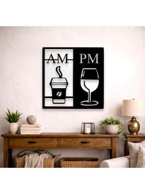 Rokh ☕🍷 38X38 cm Am Pm Kahve ve Şarap Temalı Dekoratif Duvar Süsü Modern Duvar Dekoru Hediyelik