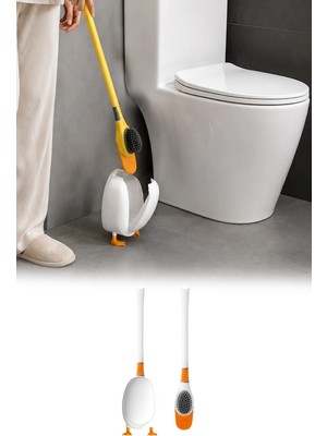 Omilife Beyaz Ördek Tasarımlı Tuvalet Fırçası Hazneli Klozet Temizleme Fırçası Dekoratif Banyo Fırçası