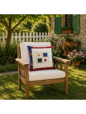 Ödel Buldan Naturel-Yama İşi, Kırçiçeği Nakışlı, El Emeği Dekoratif Kırlent Kılıfı 40x40 cm