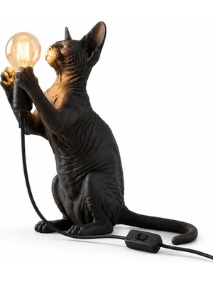 Fibrika Store Siyah Sfenks Kedi Tasarımlı Masa Lambası