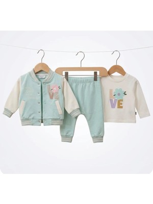 Mini Pakel Love Nakışlı 3'lü Kız Bebek Takım 6-9 Ay 9-12 Ay 12-18 Ay Ay Kız Bebek Takım Çiçek Baskılı Yenidoğan Bebek Takım