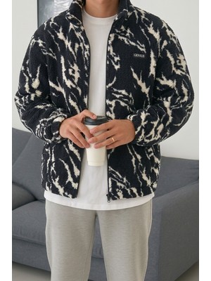 Genius Store Oversize Peluş Tam Fermuarlı Sweatshirt Peluş Içi Polarlı Sherpa Kumaş Sweatshirt (DALMAÇYALI)