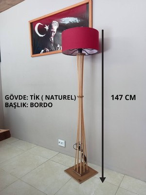 Balsa Dekor Doğal Ahşap Lambader Bordo Başlık Anahtarlı Kablo