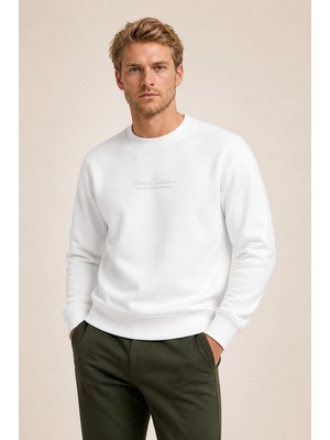 Redline Clavin Erkek Regular Fit Yeni Sezon Pamuklu Sweatshirt Beyaz