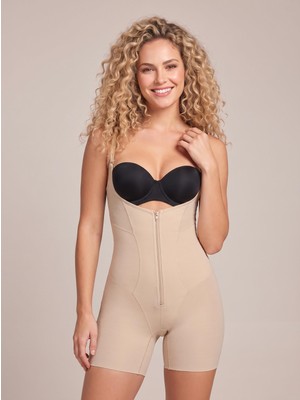 Cotonhause Kadın Fermuarlı Agraflı Askılı Kısa Paça Ten Body Korse C3T3N09