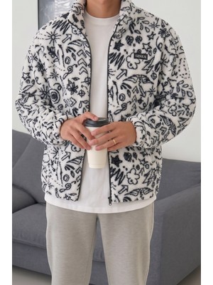 Genius Store Oversize Peluş Tam Fermuarlı Sweatshirt Peluş İçi Polarlı Sherpa Kumaş Erkek Kalın Cepli Sweatshirt (YILDIZ)