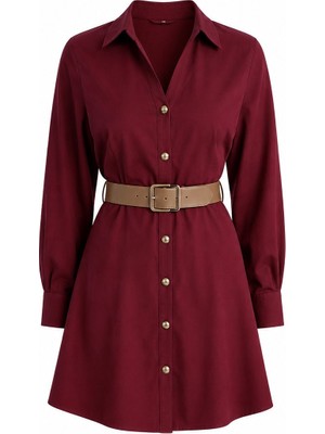 Laluvia Bordo Kemerli Elbise - 2Y250367