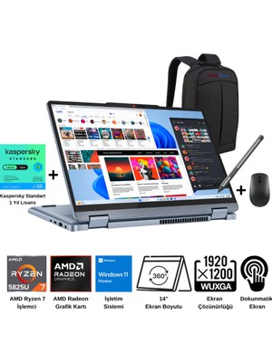 Lenovo Ideapad Flex 5 14ABR8 Amd Ryzen 7 5825U 16GB 1TB SSD 14" Wuxga (Dokunmatik) W11H Taşınabilir Bilgisayar - Webzone Çanta - Mouse / 1 Yıl Kaspersky Yazılım Koruma WZ12