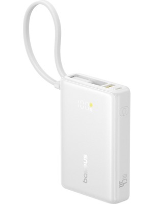 Baseus Picogo 10000MAH 45W Dahili Kablolu Dijital Ekranlı Powerbank – Beyaz