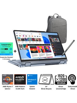 Lenovo Ideapad Flex 5 14ABR8 Amd Ryzen 7 5825U 16GB 1TB SSD 14" Wuxga (Dokunmatik) W11H Taşınabilir Bilgisayar - Lenovo Çanta / 1 Yıl Kaspersky Yazılım Koruma Wz2