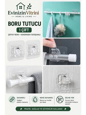 Evinizin Vitrini Kendinden Yapışkanlı Perde Çubuğu Braketi Plastik 2 Parça Montaj Aparatı