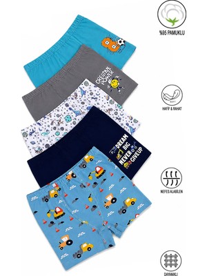 Özkan Underwear Özkan 31802 5'li Paket Erkek Çocuk Pamuklu Yumuşak Şort Boxer Desenli Renkli Rahat Kullanım