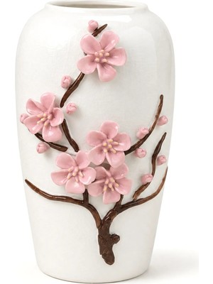 Marys Concept Pembe Bahar Dalı Kabartmalı Porselen Vazo 24 cm