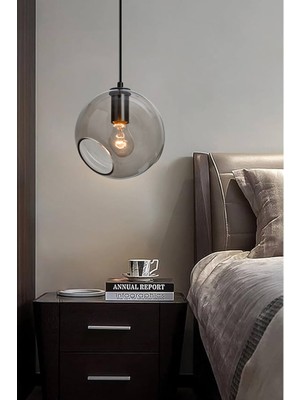 Modern 25 cm Çap Füme Camlı Otel Kafe Proje Salon Oturma Odası Tekli Sarkıt Avize