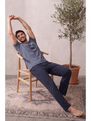 Farya Home Pamuklu Kısa Kollu Desenli Erkek Pijama Takımı