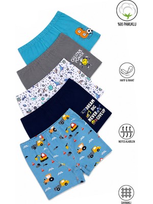 Özkan Underwear Özkan 31802 5'li Paket Erkek Çocuk Pamuklu Yumuşak Şort Boxer Desenli Renkli Rahat Kullanım