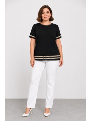 Bihan Store Kadın Sıfır Yaka Kısa Kollu Triko Bluz W27-3079 - Siyah