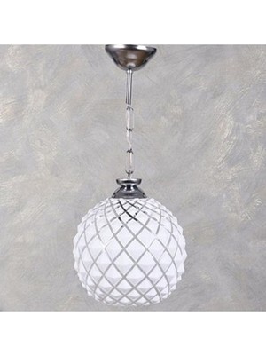 Ada Avize Beyaz Baklava Cam Tekli Avize Metal Duy (Çap 20 Cm)