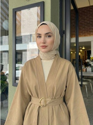 Miostil Geniş Manşet Kuşak Detay Ceket-Karamel