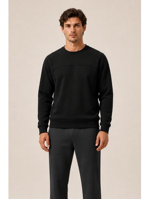 Redline Steni Yeni Sezon Erkek Regular Fit Kışlık Bisiklet Yaka Sweatshirt Siyah