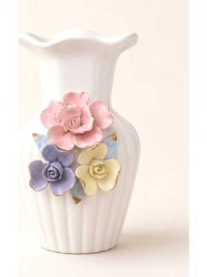 Marys Concept Çiçek Kabartmalı Dekoratif Porselen Vazo 24 cm
