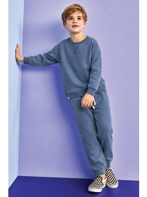 Cigit Basıc Karyoka Detaylı Sweatshirt Takım 3-8 Yaş indigo mavi