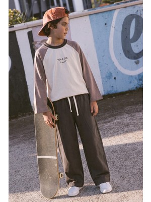 Cigit Mevsimlik Reglan Kol T-Shirt Takım 2-10 Yaş Ekru-Koyu Haki