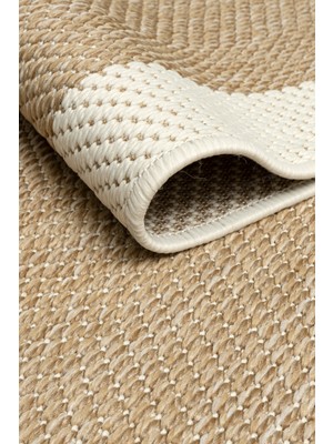 Ecosia Vizon - Krem Bordürlü Sisal Halı Dokuma Taban Ince Yumuşak Balkon Silinebilir Oturma Oda HALI002