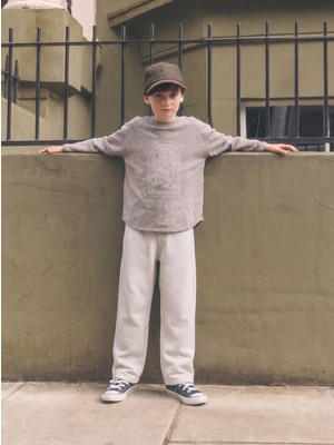 Cigit Oversize Uzun Kollu T-Shirt Takım 2-8 Yaş Kahve Melanj