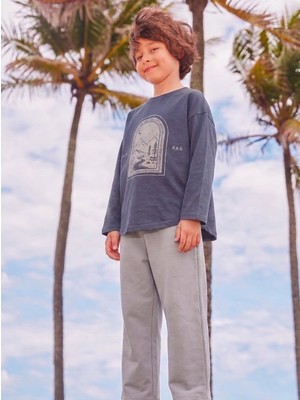 Cigit Oversize Uzun Kollu T-Shirt Takım 2-8 Yaş Lacivert